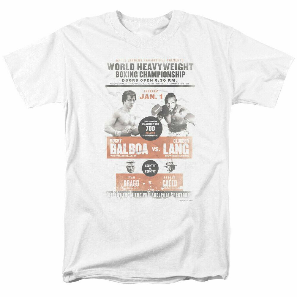26 Rocky Vs Clubber Poster T Shirt Mens Licensed Boxing Movie Tee Balboa White Unisex T-Shirt
