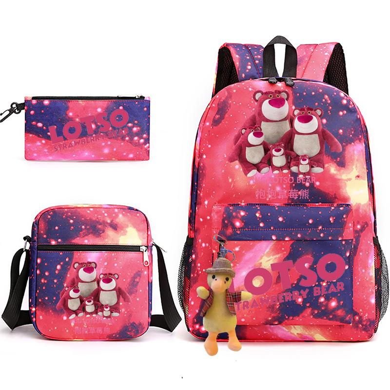 Large Capacity Schoolbag with Shoulder Strap; Student Three-piece Pencil Case Set