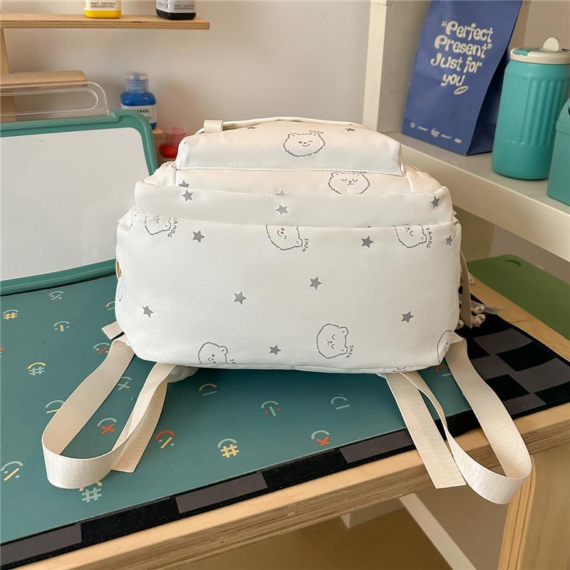 Cute Bear Print Backpack for Girls Teenagers Large Capacity School Bag Lightweight Student Rucksack