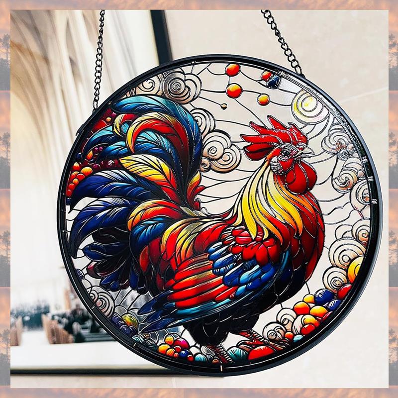 2025 Trend Rooster Acrylic Window Hangings 7.87" Rooster Sun Catcher Stained Glass Window Panels  For Home Garden Ornament