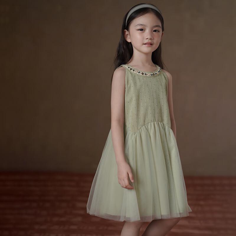 Hacikis Girls' Green Holiday Sleeveless Dress