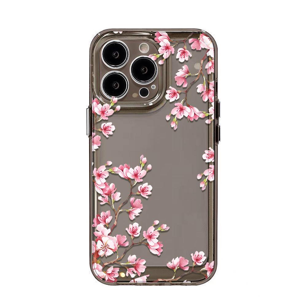 Cherry Blossoms Flowers Transparent Phone Case For iPhone 16 15 14 13 12 11 Pro Max X XR XS Max 7 8 Plus SE 2020 Shockproof Silicone TPU Phone Cover