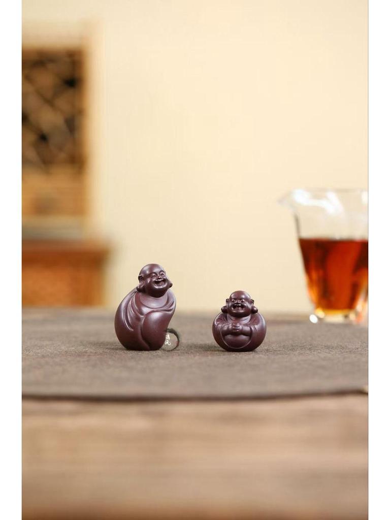 Zisha Tea Pet: Miniature Maitreya Buddha handcrafted by Liu Fengjun; a delightful, portable Zhong Kui piece for tea lovers.