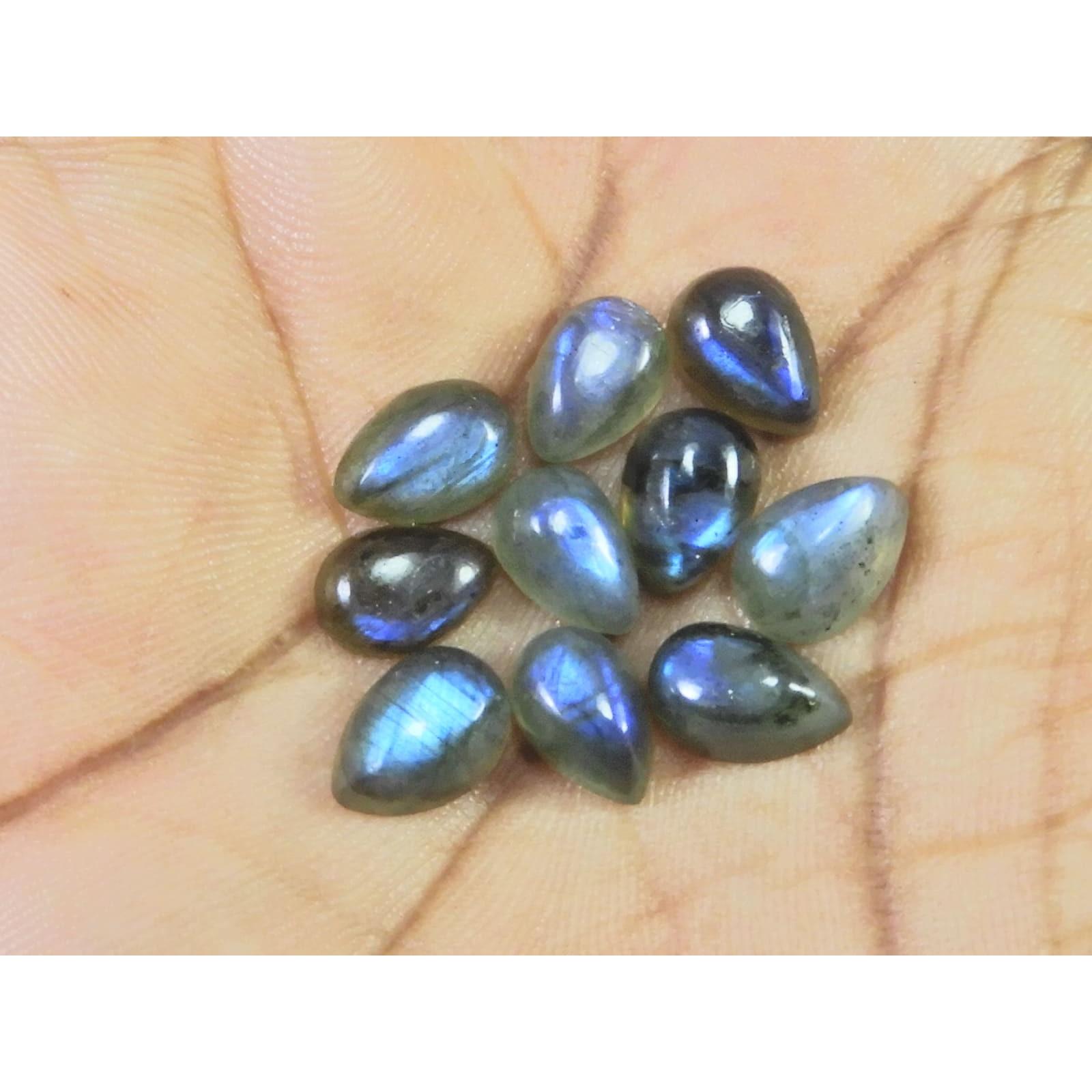 6X9MM Natural Labradorite Blue Fire Pear Cabochon Loose Gemstone 10Pcs Lot C-1118