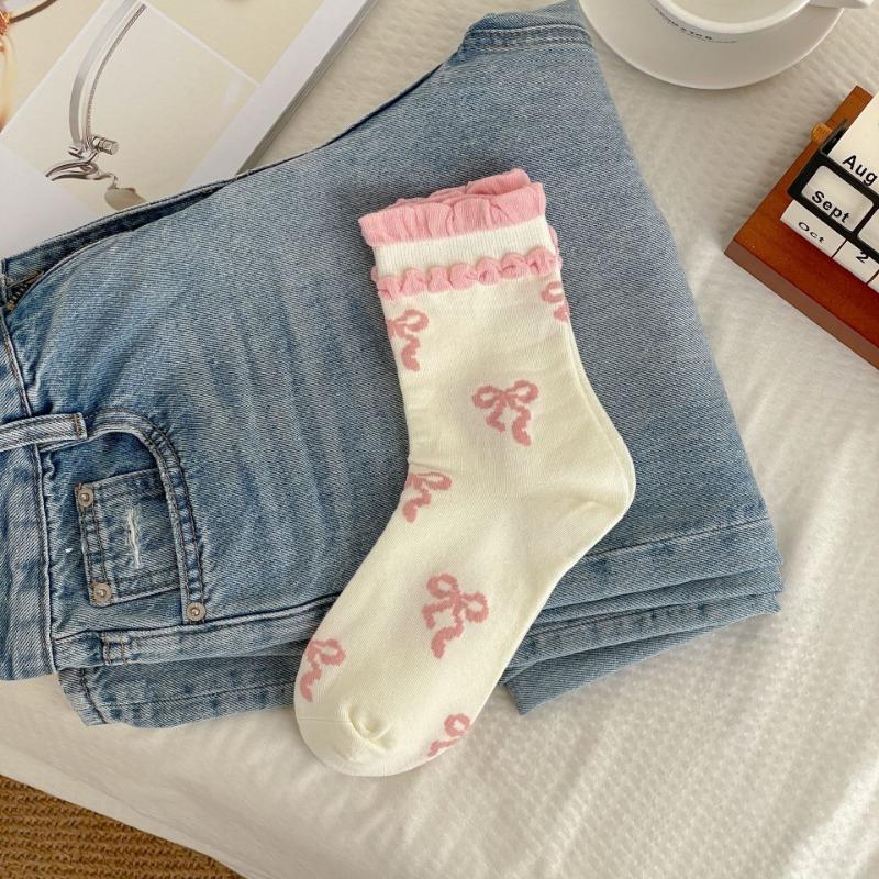 Ladies Spring and Summer New Style Bow Lace Breathable Wicker Cotton Socks