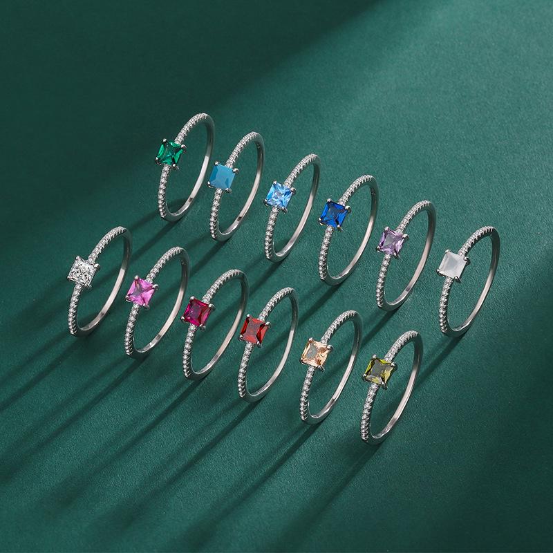 12 Birthstone 925 Sterling Silver Women's Zircon Ring - Elegant Red Book Style Jewelry, Perfect Birthday Gift