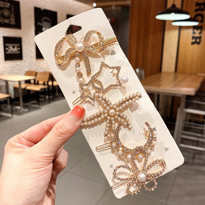 5-6pcs Pearls Elegant Vintage Hair Clips Women Fashion Geometric Flower Barrettes Headwear Girl Sweet Hairpins Hair Accessories