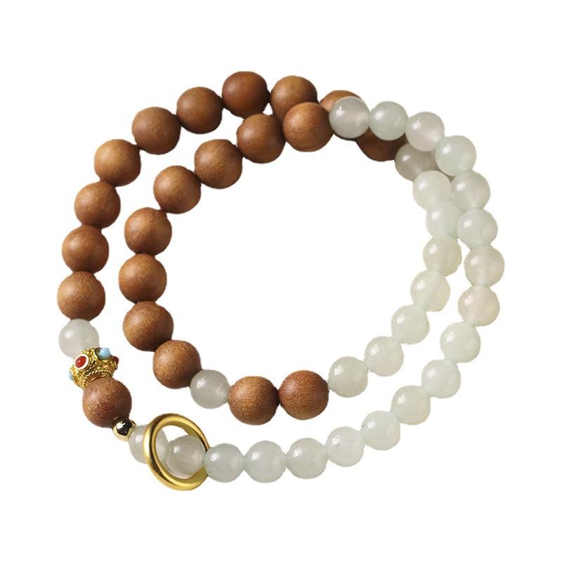 Natural Golden sandalwood/Green Sandalwood DIY Creative Mixed-Style Crystal Rosary Bead Bracelet In Forest-Inspired Artistic Style for Women,