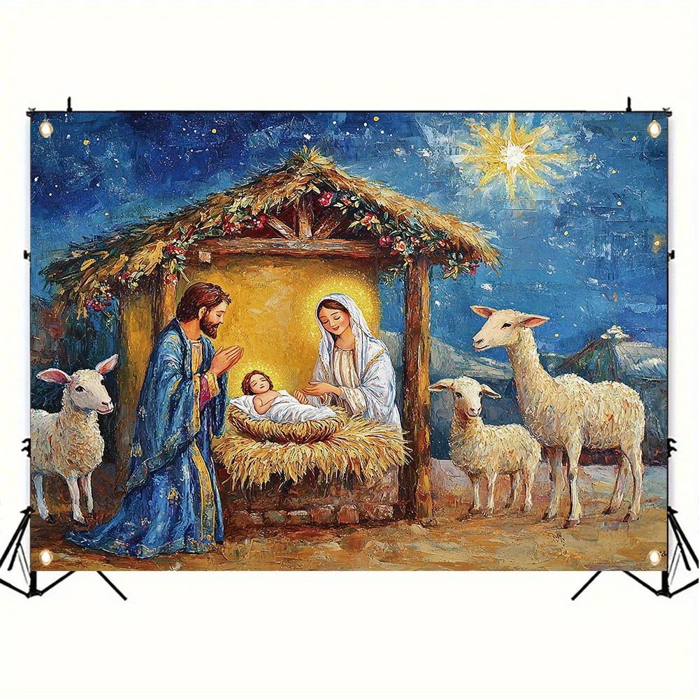 One 2D flat polyester background fabric for the Christmas Nativity scene suitable for Christmas and wall decoration.