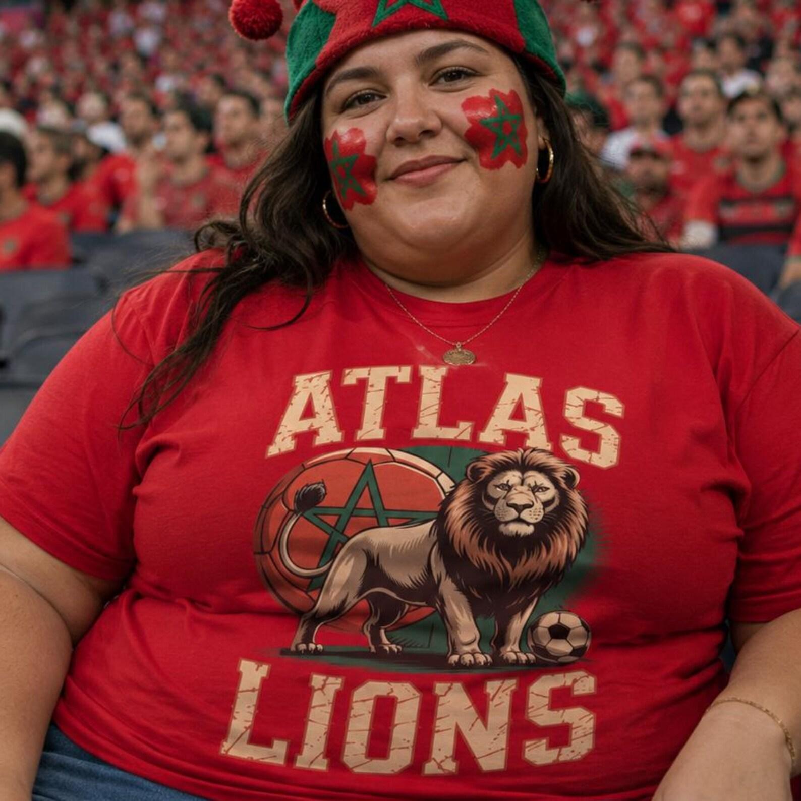 Atlas Lions Soccer Shirt – Morocco Football Fan Tee, Lion Graphic T-Shirt, Moroccan Soccer Supporter Gift 2XL