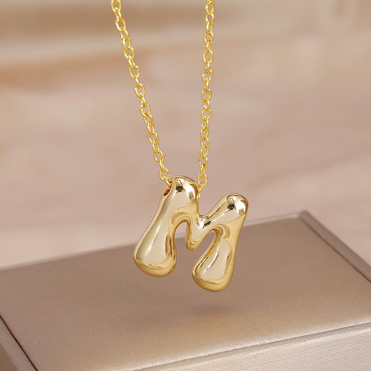 Charming Chubby Brass Polished 26-Letter Silver Pendant Necklace for Women