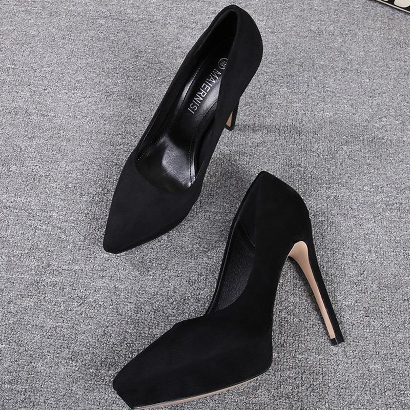 Dame stiletthæler Semsket skinn Sexy Catwalk bankett 12 cm hæl 2,5 plattform WZ