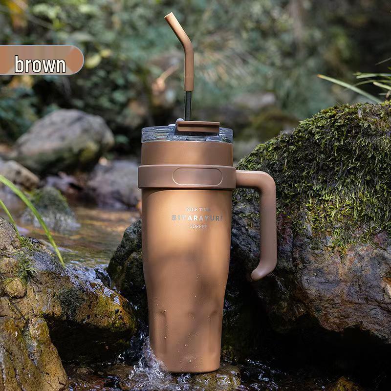 Insulated Dual-Drink Handle Cup with Straw - Large Capacity for Outdoor Sports & Office Use 1100 ml