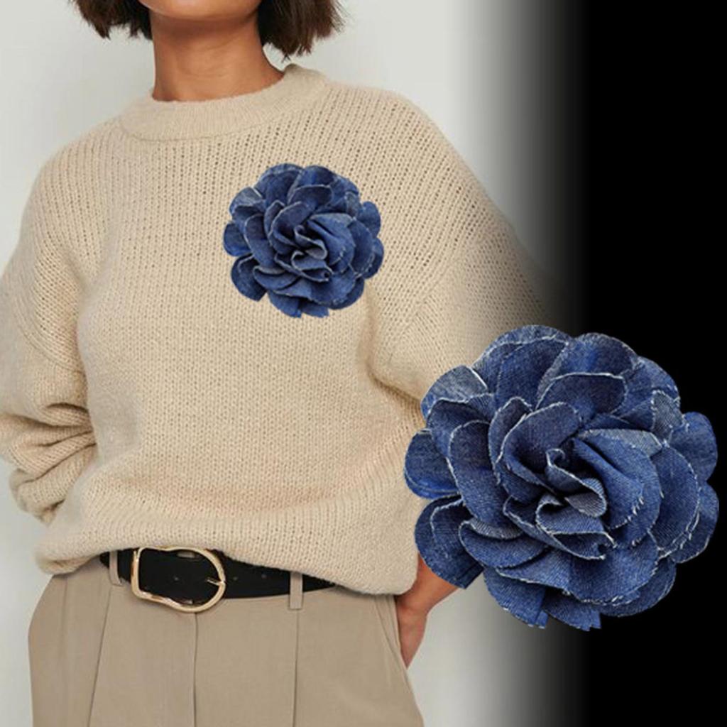 Blaue Stoff Kamelienblüten Broschen für Damen Handgefertigte Stoff Anstecknadeln Korsage Modeschmuck Abzeichen Stoffaccessoires