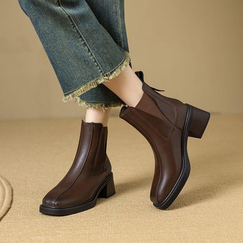 Women's Chelsea Ankle Boots - Autumn/Winter Genuine Leather, Retro British Style, Chunky Heel Martin Chimney Boots