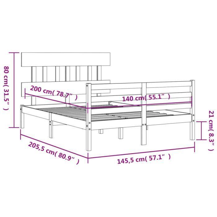 VidaXL Bed Frame with Headboard White 140x200 Cm Solid Wood 3195157