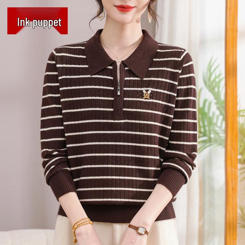 

Moou Women s Embroidered Striped Lapel Knitted Sweater 3XL