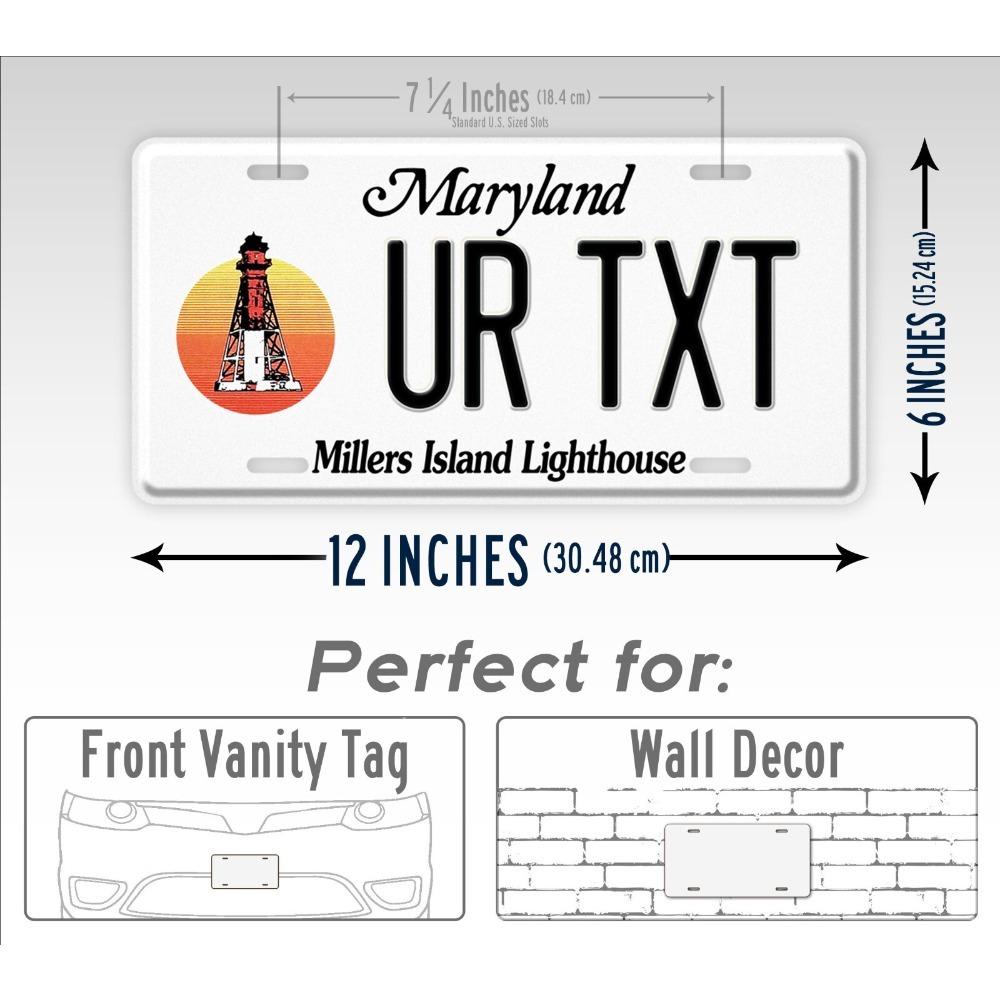 Personalized Maryland Millers Island License Plate 6x12 Inch Custom Text Auto Tag