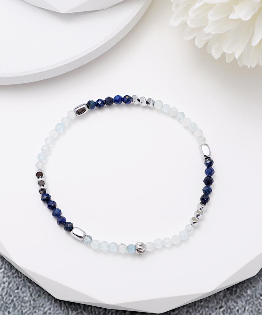 Polalita Blue Lapis Cut & Clear Mix Bracelet (Plt-Br-101_Bl)