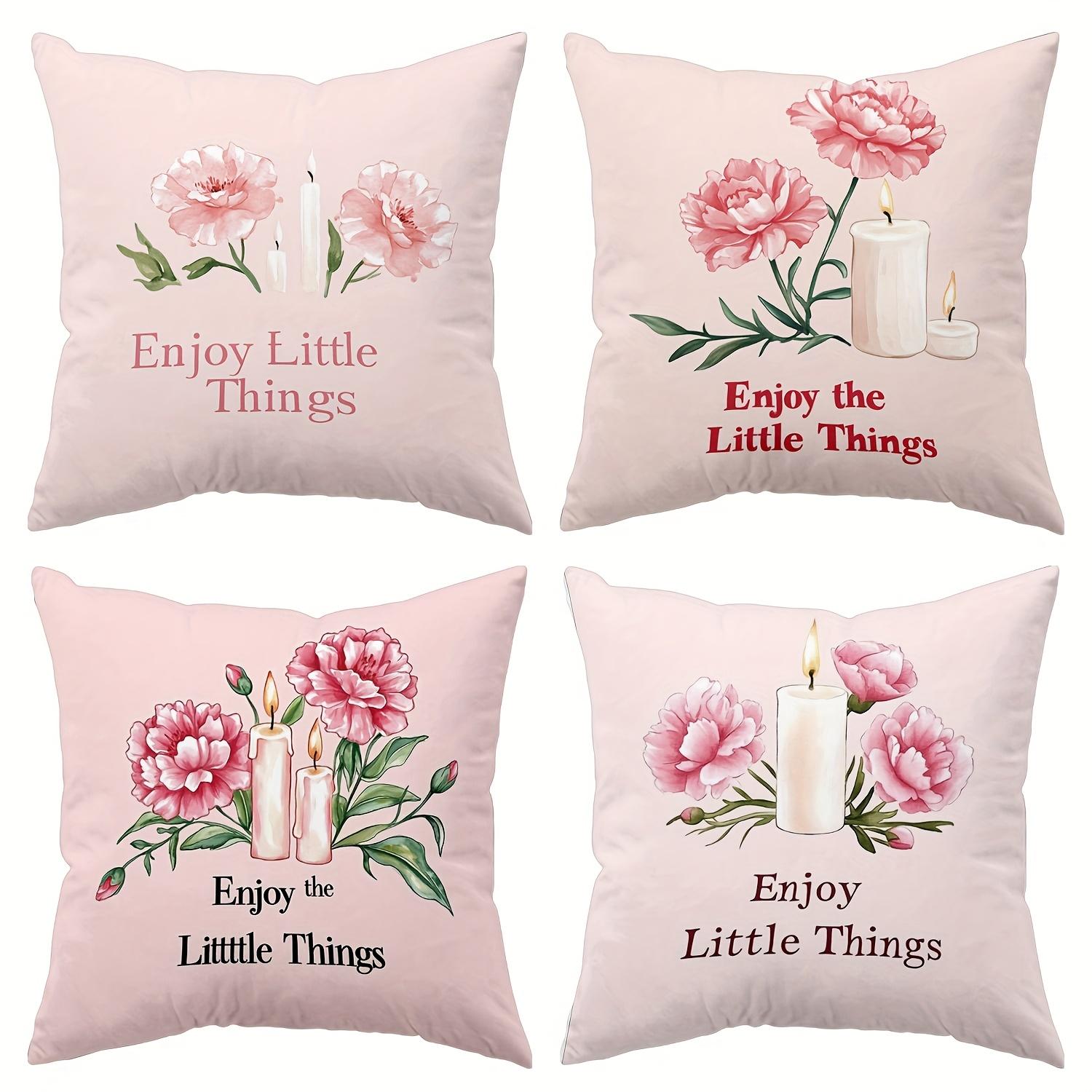 

4-Pack Floral Candle Text Pillowcases, Warm Literary Style Healing 18x18 Inches, Machine Washable, Zipper Closure, Home and Holiday Decorative 4pcs（18*18inch）