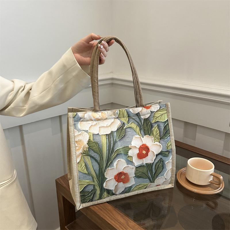 Bolsa de linho de grande capacidade para deslocamento, nova bolsa de ombro único, estilo étnico, bolsa de mão para estudantes