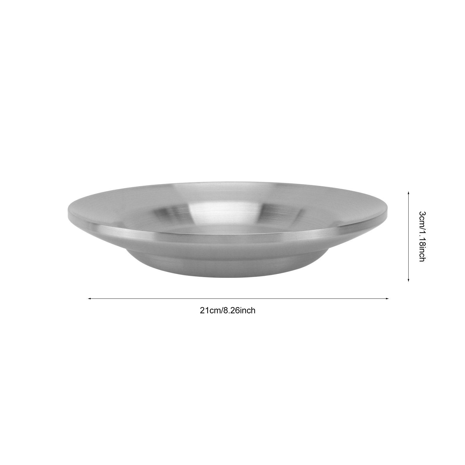 

304 Stainless Steel Round Dish Double Wall Shallow Plate Wire Drawing Finish Non Slip Bottom Lightweight Heat Insulated 21Cm прозрачный