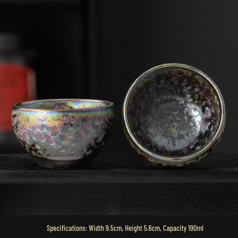 Seven-Colored Irregular Jianzhan Tea Cup: Gilded, Tenmoku Glaze, Ceramic Gongfu Tasting Bowl.