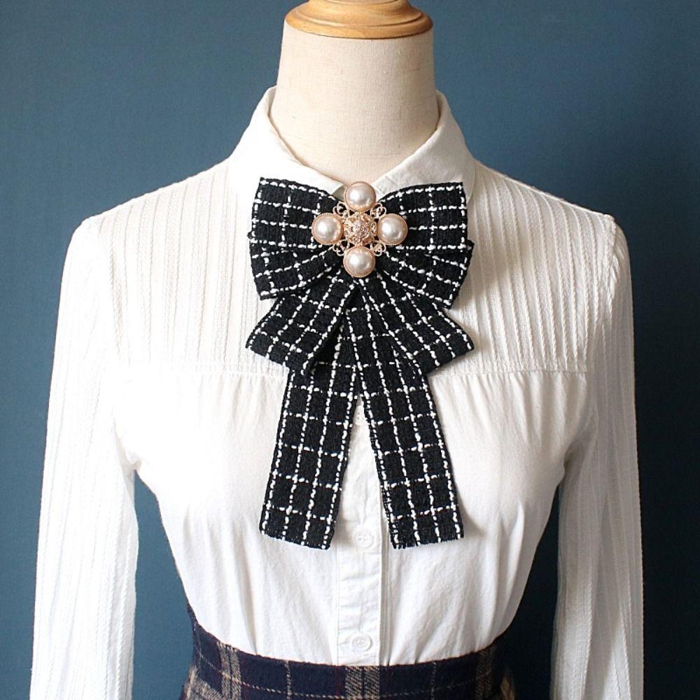 Fashion Cloth Bow Brooches Pearl Vintage Pearl Collar Pins Bowknot Necktie Wedding