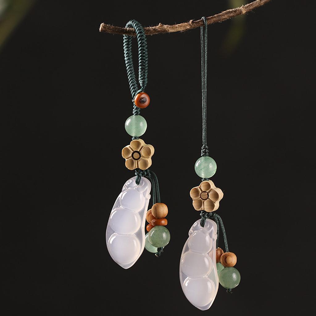 Elegant Chalcedony Four Season Bean Pendant Phone Lanyard Representing Prosperity Suitable For Keys Bags Or Cars