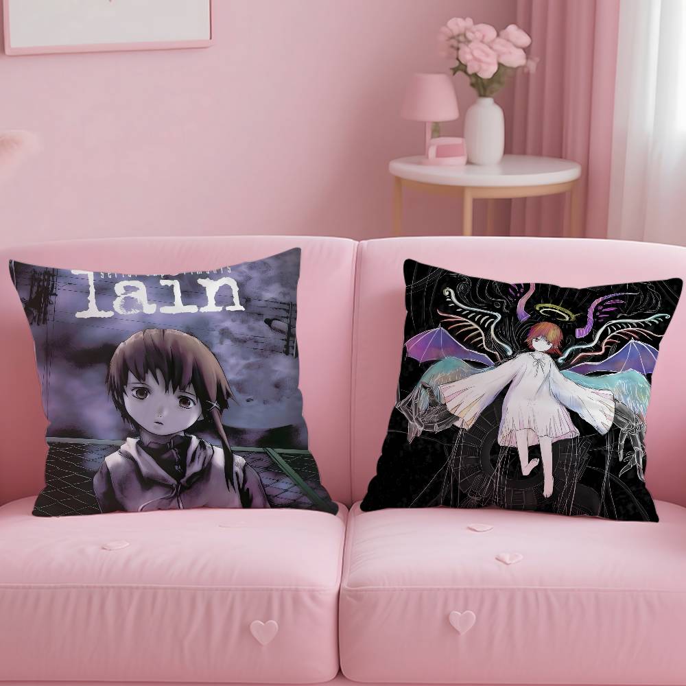 Anime E-Experiments L-Lain Pillow Case Comfort Sofa Bed Silky Elegant Invisible Zipper Custom Decorative Cushion Cover