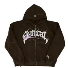 Suéter retro americano con cremallera sudadera gótica con estampado de letras y estrellas chaqueta casual una pieza