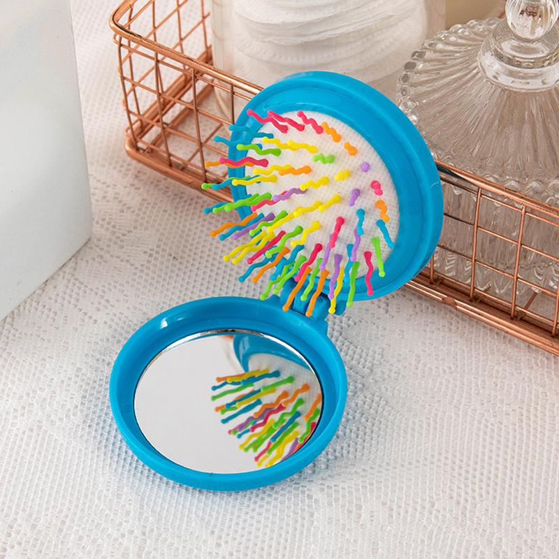 Kleiner Haarkamm mit Klappspiegel, Reisen, tragbarer Massage-Klappkamm für Frauen und Mädchen, Haarbürste mit Spiegel, Styling-Werkzeuge