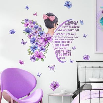 Heimdeko Geschenk Prinzessin Wandaufkleber Mädchen auf dem Mond Schmetterling Blume Abziehbilder Wandbild Kunst Schlafzimmer Wohnzimmer Selbstklebend