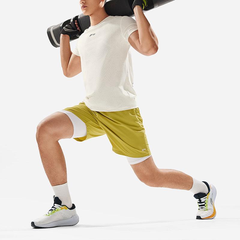 Li-Ning Fitness Series Letter Print Moisture-Wicking Quick-Dry Crew Neck Short Sleeve T-Shirt Men Tops Off-White ATSU425-2