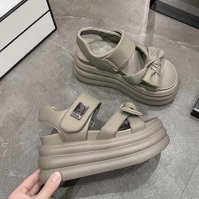 Sandali con plateau alto alla moda da donna, estate 2024, traspiranti, con tacco alto 8 cm, da donna, in pelle, con zeppa, pantofole grosse, sandali da donna