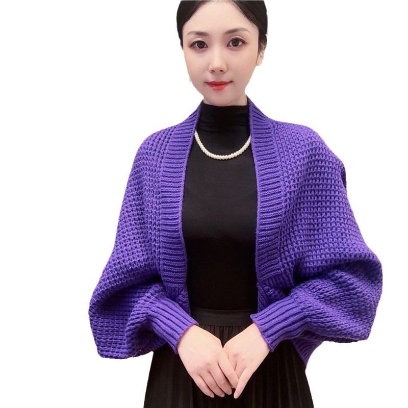 Fitted Waffle Long-sleeved Stylish Cardigan Warm Knitted Shawl for Autumn and Winter Fashionable and Versatile Shawl Outerwear