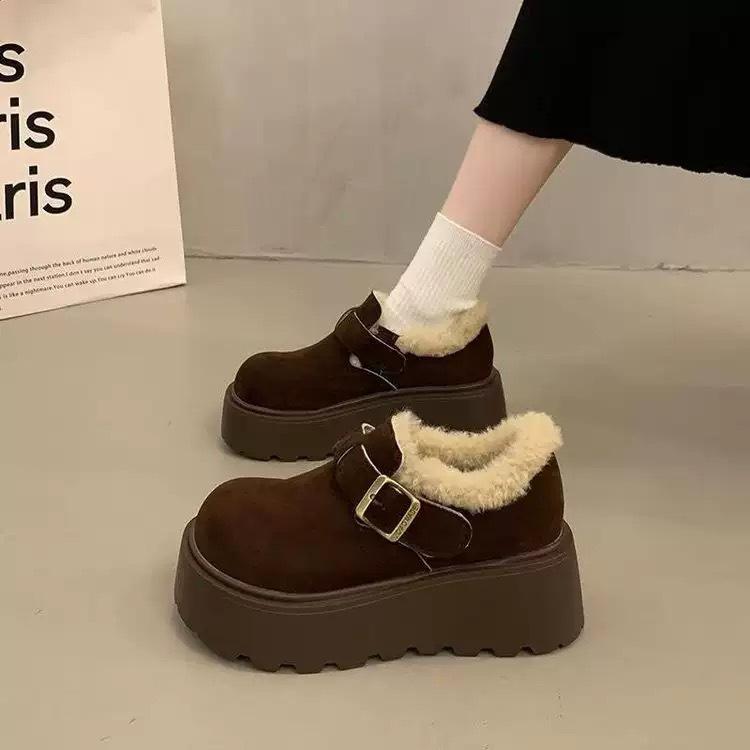 Snow Boots Women's New Autumn and Winter Heightening Integrated Fur Versatile Wool Cotton Shoes Thick Sole Warm and Velvet Birkenstock