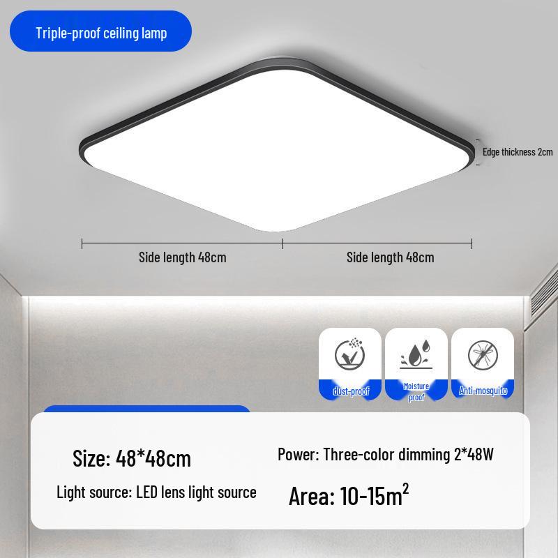 Square LED Ceiling Light, 85-265V, Dustproof, Moisture-proof, Insect-proof for Bedroom