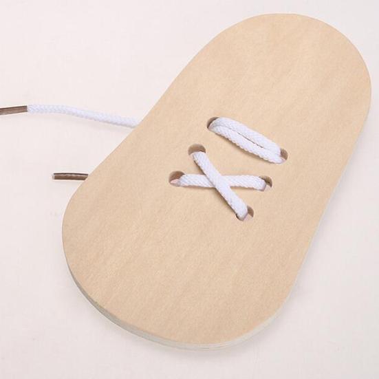 Wooden Threading Lacing Shoes Training Board Kids Toddler Early Learning Toy