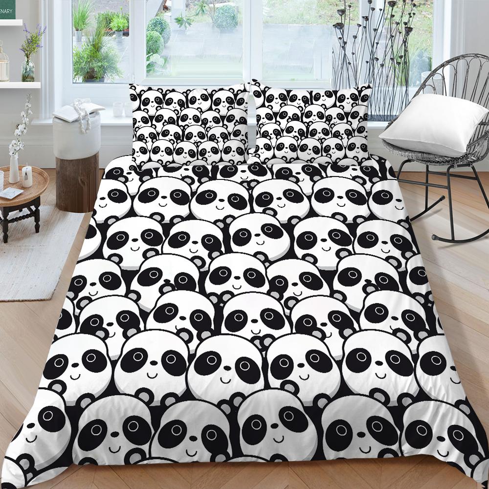 Neue modische Bettbezug-Sets, Panda-Queensize-Bettwäsche, hochklassige Tagesdecken für Zuhause mit Kissenbezug, weiche Cartoon-Bettbezug-Sets