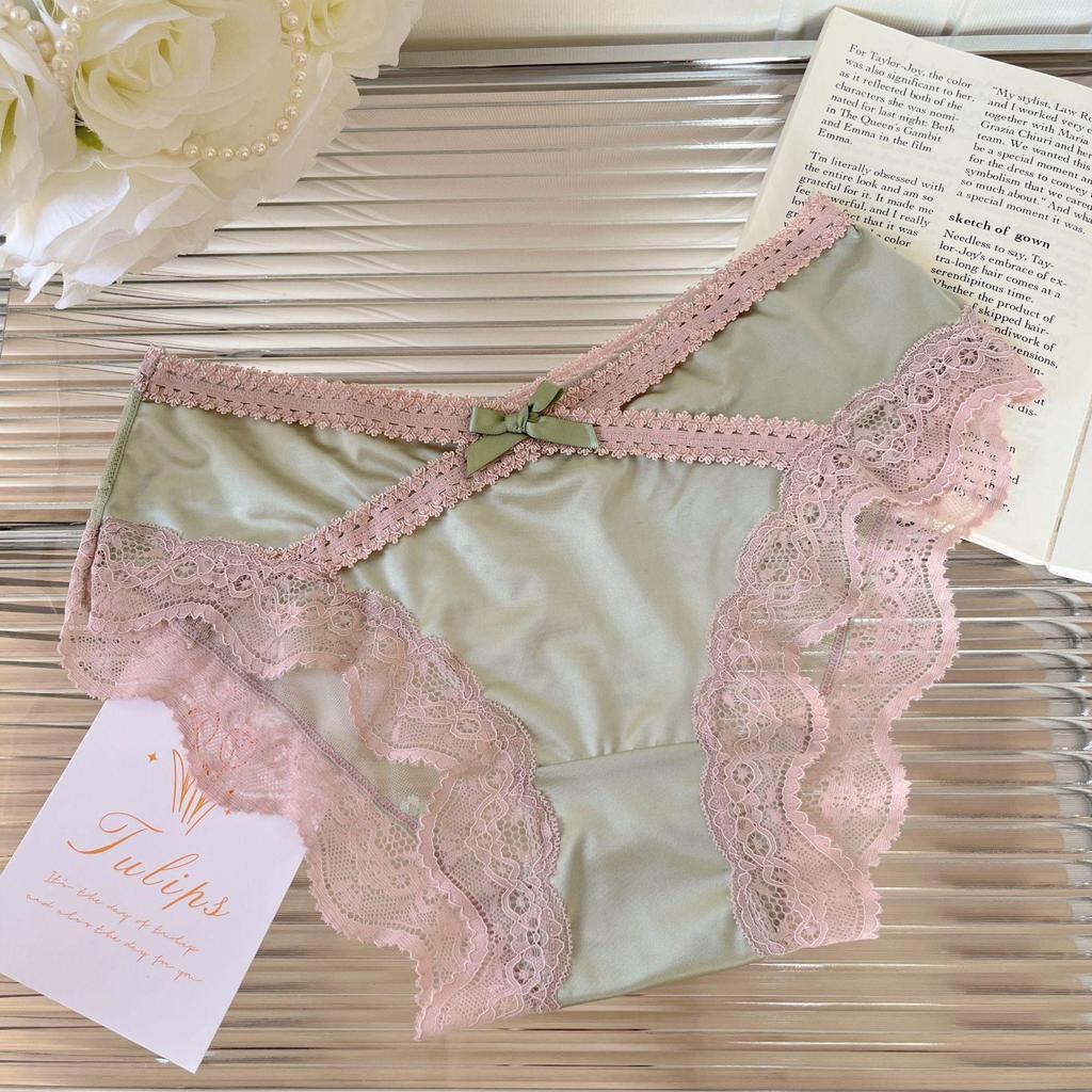 Heartfelt Intertwining Lace Panties: Women's Sexy Satin, Breathable, Pure Cotton Crotch, Mid-Rise Triangle Design