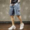 Men's workwear denim shorts 2026 new summer thin loose large size mid-length pants trendy wear-resistant five-point pants