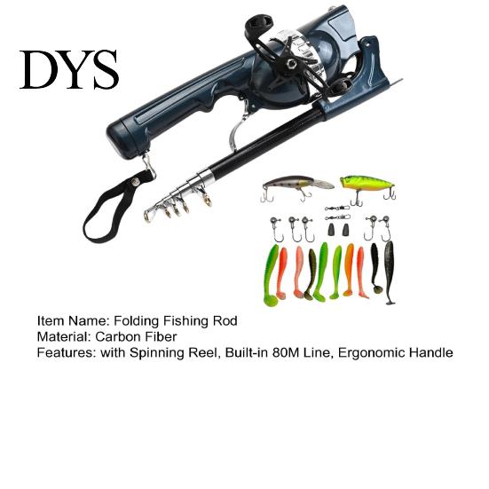 Space-saving Fishing Rod Folding with Spinning Reel Built-in 80M Line Ergonomic Collapsible Handle Portable Telescopic Pole Outdoor Accessories