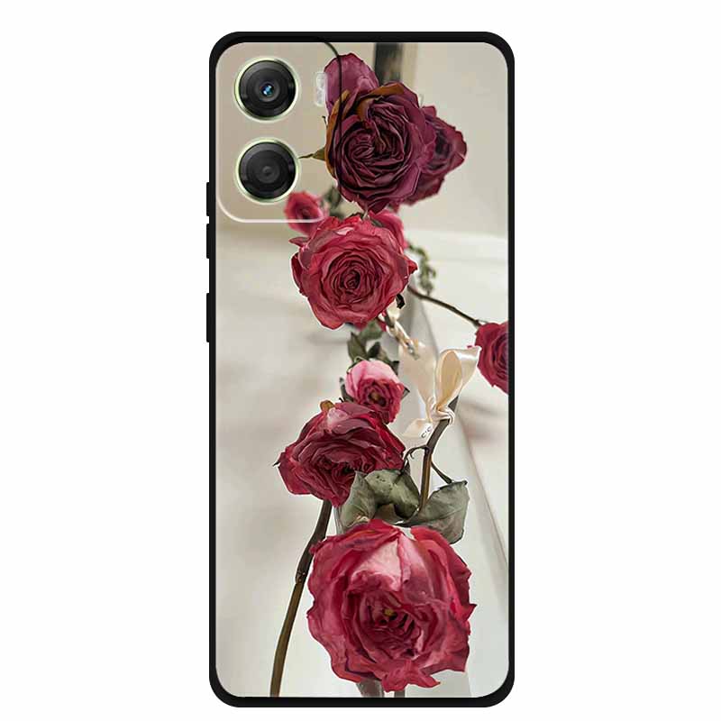 Flowers Case For Motorola Moto G06 G 06 4G Soft Silicone Phone Cover Funda Black TPU Protective Bumper Back Fashion Coque Shell