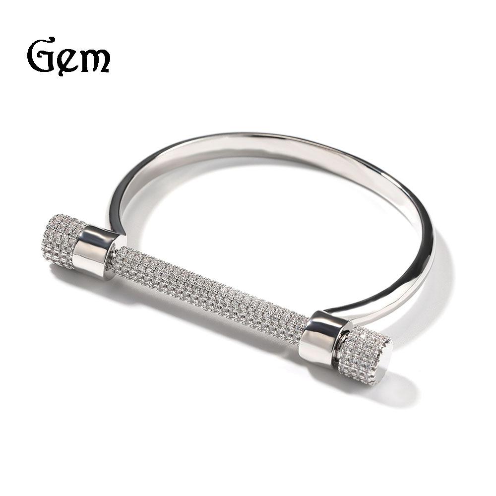 Copper inlaid zircon full diamond bracelet personalized creative horseshoe bracelet hip hop trend