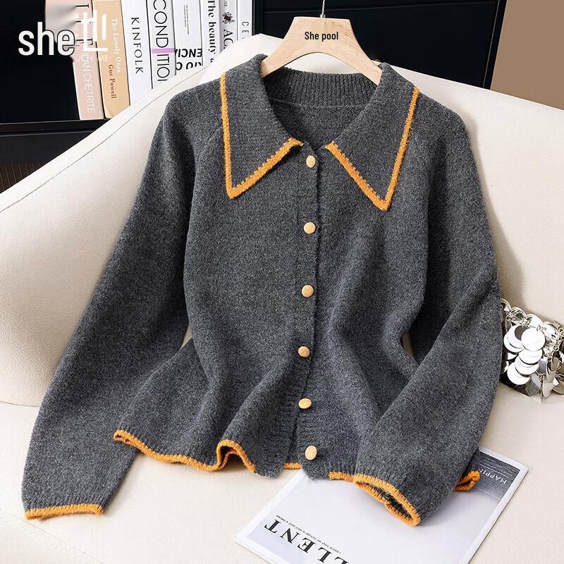 

Women s Relaxed Fit Color-Block Lapel Knit Cardigan One Size