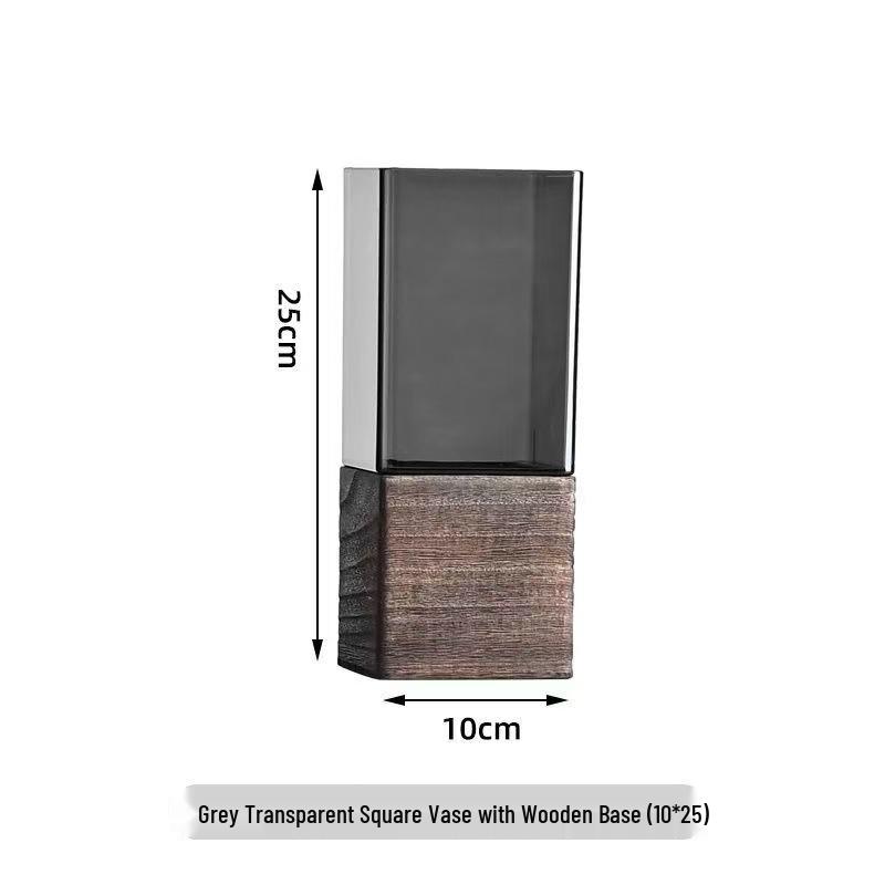 Nordic Wooden Stem Holder Glass Vase for Hydroponic Roses & Bamboo