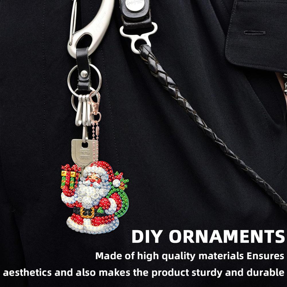 6PCS 2D Flat DIY Diamond Painting Keychain Double Sided Drill Small Crystal Painting Keyrings Diamond Art Kits Gift for Friends
