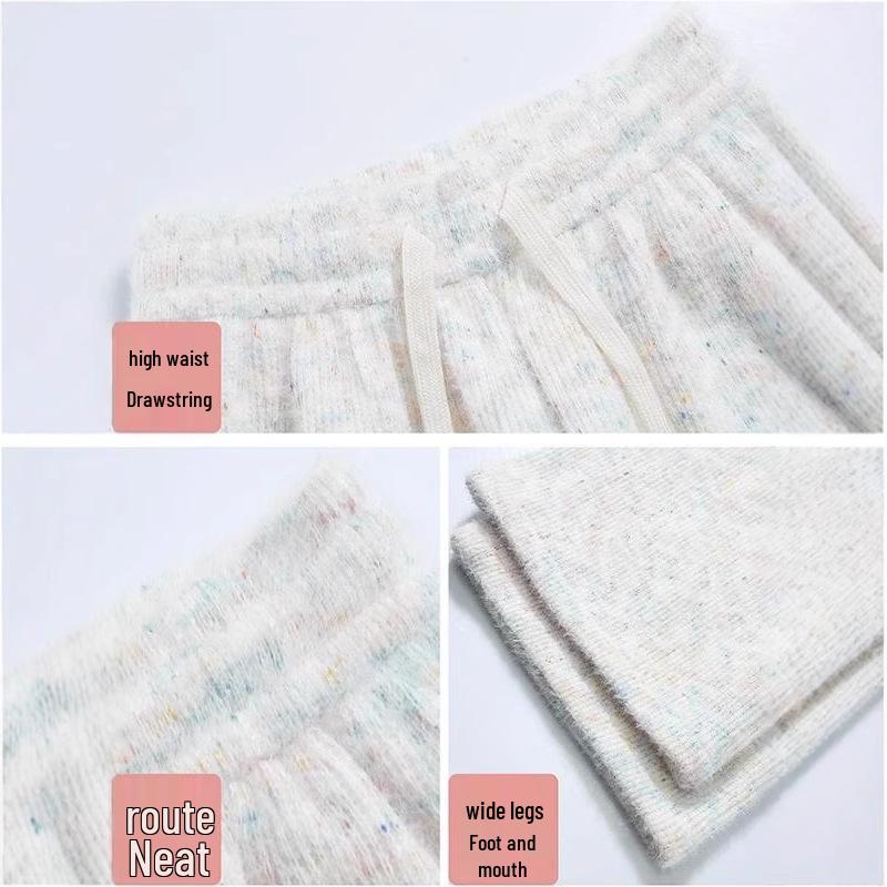 Petite Women's 150cm High Waist Polka Dot Fleece Lined Wide Leg Pants for Autumn/Winter