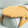 A25F-Sofa Armrest Tray, Wooden & Bamboo Folding Sofa Tray Table Use For Eating/Remote/Drinks/Phone (Round, Square)